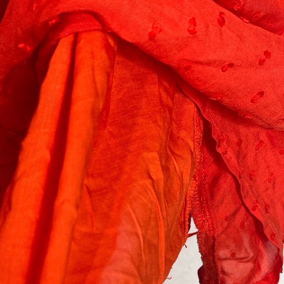 NWT Loft Clip Ruffle Button Blouse Red Orange Boho Size XL Ruffle Sleeves - Picture 7 of 12